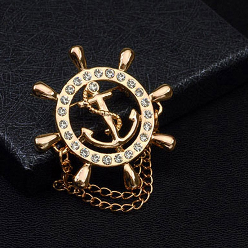 HUISHI Medal Brooch Lapel Chain Tassel Crown Brooches For Men Suit Pins Badge Gold Chain Medal Lapel Male Collar Pin Men Jewelry