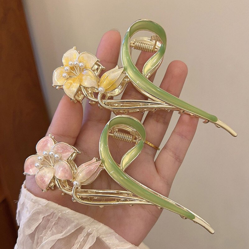 Aveuri New Women Metal Hair Claws Grab Elegant Lily Hair Clips Hairpins Catch Barrettes Crab Headband Fashion Ponytail Hair Accessories