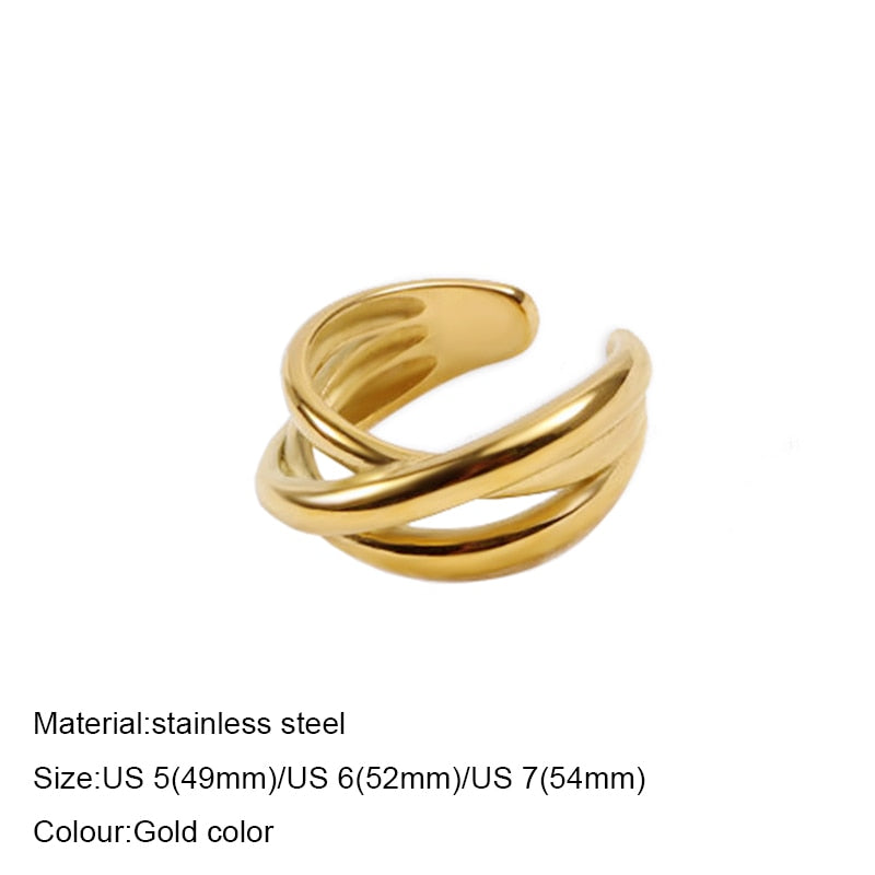 Aveuri Stainless Steel Jewelry Minimalist Metal Gold Color PVD Plated Opening Ring For Women Bagues Pour Femme Party Gift