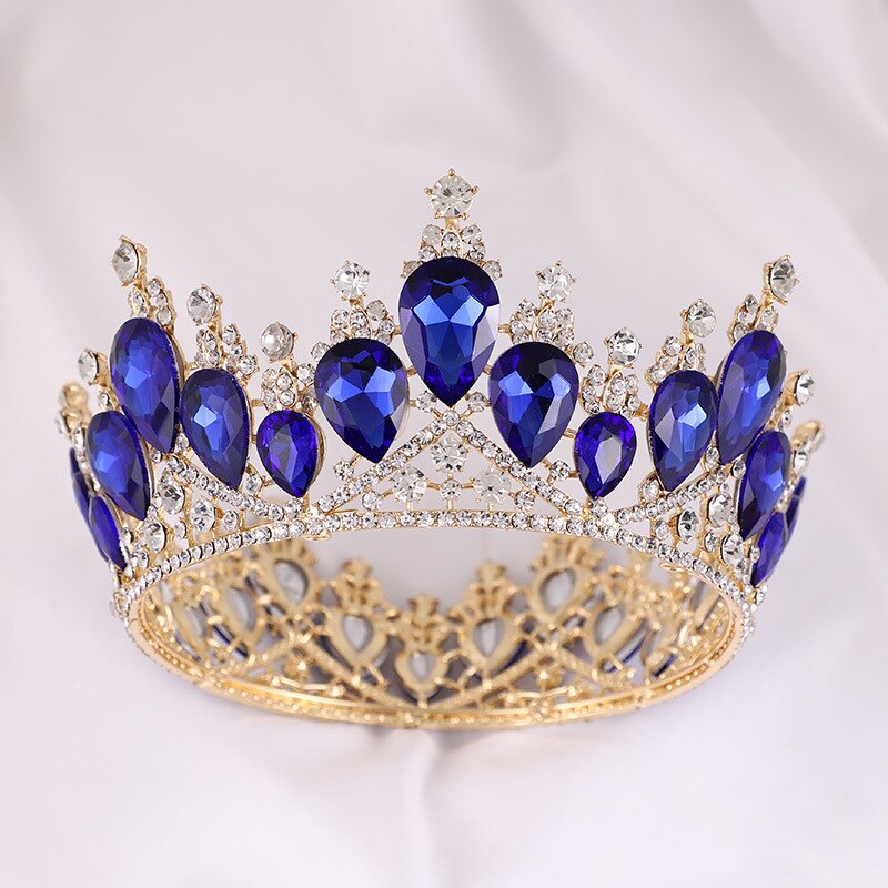 Aveuri Luxury Queen Princess Round Crown Crystal Pearl Big Diadem Wedding Hair Accessories Silver Color Gold Tiara Women Bridal Jewelry