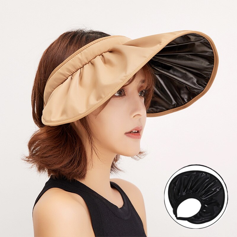 Aveuri Women Summer Hat Black Glue Sunscreen UV Protection Anti-Uv Visor Caps Elastic Hollow Top Hat Multifunctional Headband Gorras