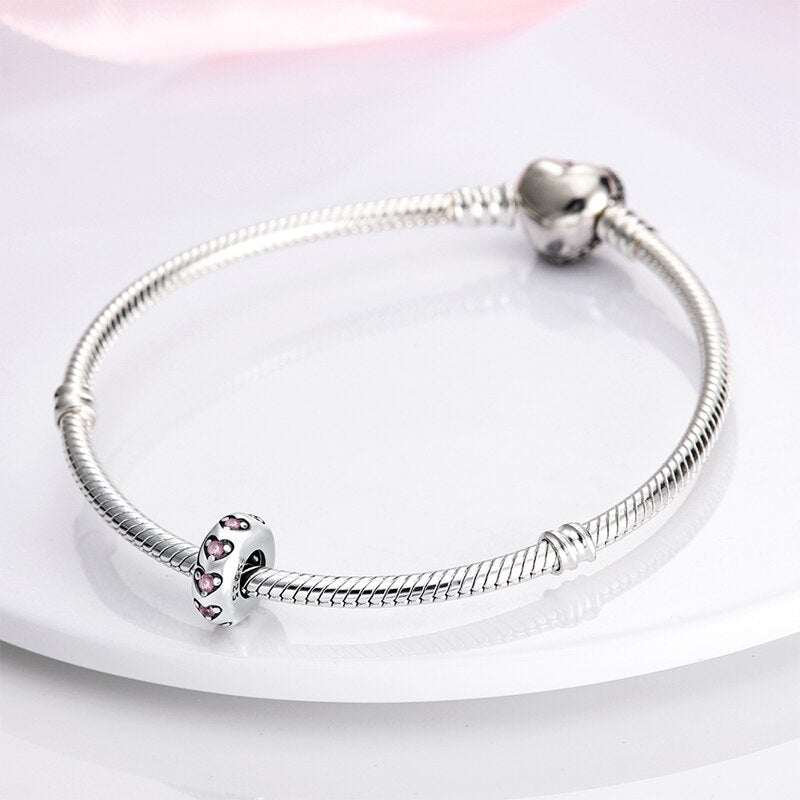 Fits Original Pandach Bracelet Necklace Silver Color Peach Heart Septum Angle Round Beads Silver Color Beads Women Jewelry