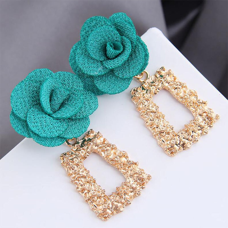 Aveuri New Bohemian Vintage Cloth Flower Drop Earrings for Women Tassel Dangle Earring Geometric Long Big Earings Fashion Jewelry