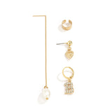 Back to college 2023 Temperament Cold Wind Diamond-Studded Letter Peach Heart Earrings Women's Simple Pearl Chain Metal Ear Clip