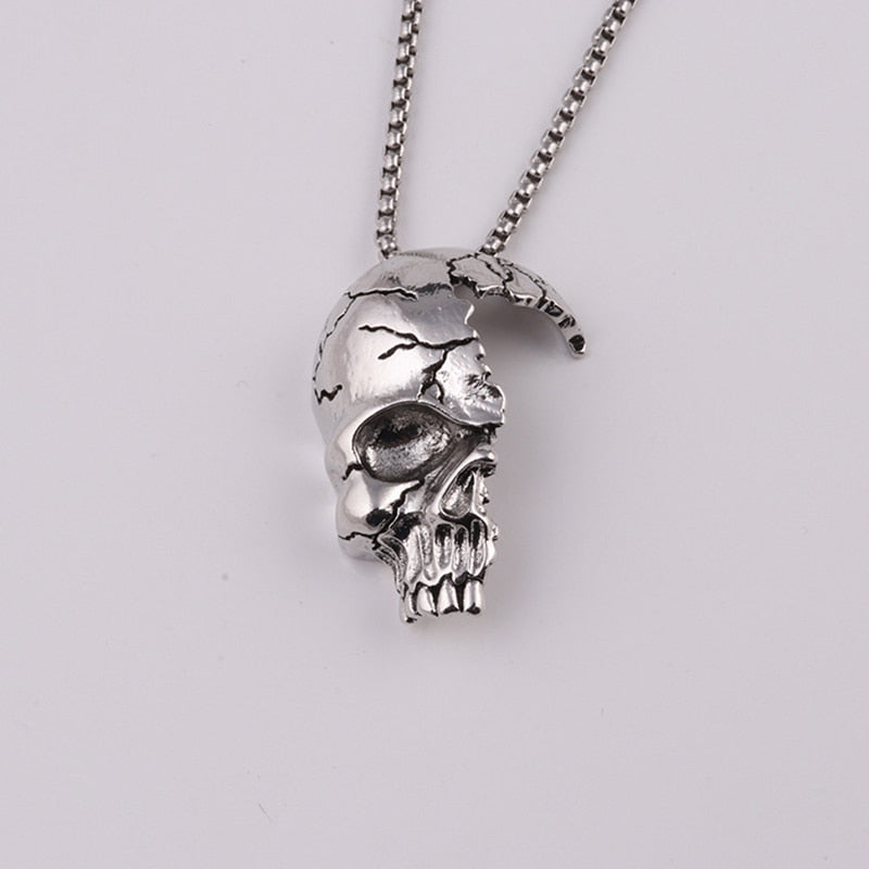 Retro Half Skull Necklace Silver Alloy Skeleton Pendant Trendy Vintage Gothic Jewelry Choker Pendants bronze Necklaces for Gift