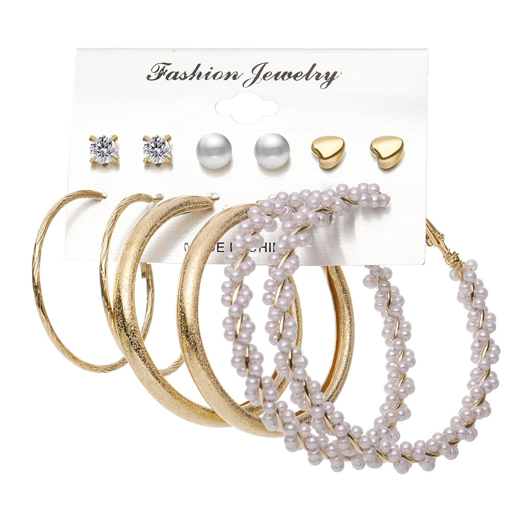 LATS Vintage Geometric Gold Metal Earrings Set for Women Punk Pearl Dangle Drop Earrings 2023 Trend Set of Earrings Jewelry