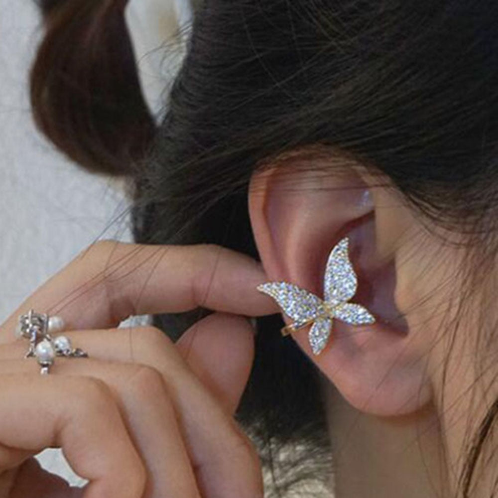 Aveuri  Fashion Rhinestone Earcuff Gold Color Butterfly Stud Earrings For Women No Piercing Fake Cartilage Earring Jewelry Gift