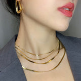 Aveuri Hot Fashion Unisex Snake Chain Women Necklace Choker Stainless Steel Herringbone Gold Color Chain Necklace For Women Jewelry3pcs