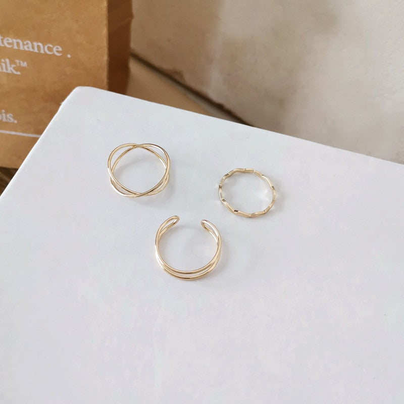 LATS Punk Gold Round Hollow Geometric Rings Set for Women Girls Fashion Cross Twist Open Joint Ring 2023 Female Jewelry Gift