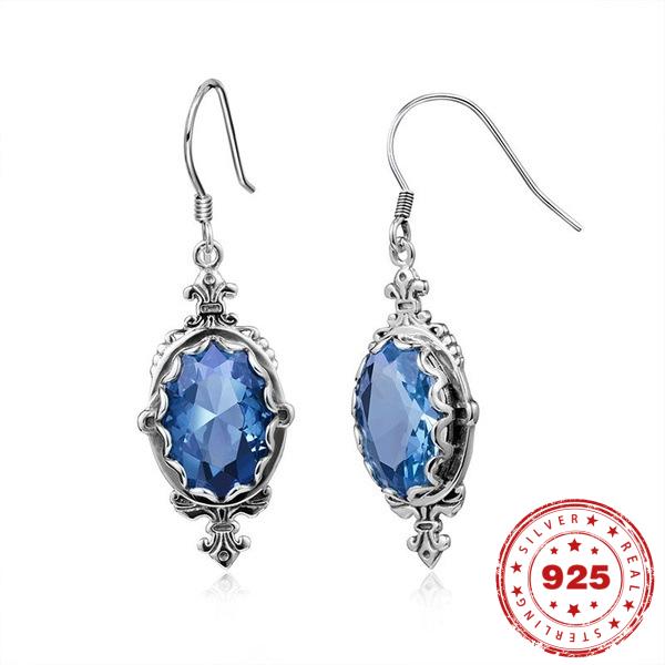 S925 Sterling Silver color Blue Drop Earring for Women Oorbellen Gemstone Kolczyki Orecchini Garnet Jewelry Earring Bijoux Femme