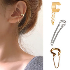 LATS Simple Fashion Punk Chain Ear Cuff for Women Clip on Earrings Gold Earcuff Without Piercing Earring Trendy Jewelry Gift