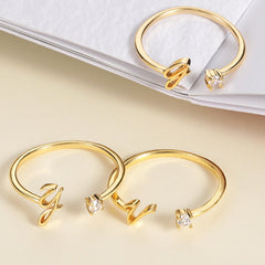 Fashion New A-Z Letter Ring Women Luxury Gold Color Pave Zircon Open Initial Letter Ring For Women Jewelry Gift