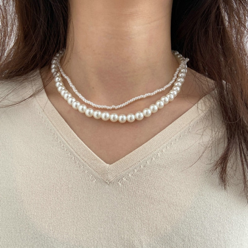 Fashion Imitation Pearl Choker Necklace Women Handmade Classic Strand Bead Chain Necklace For Women Jewelry Gift
