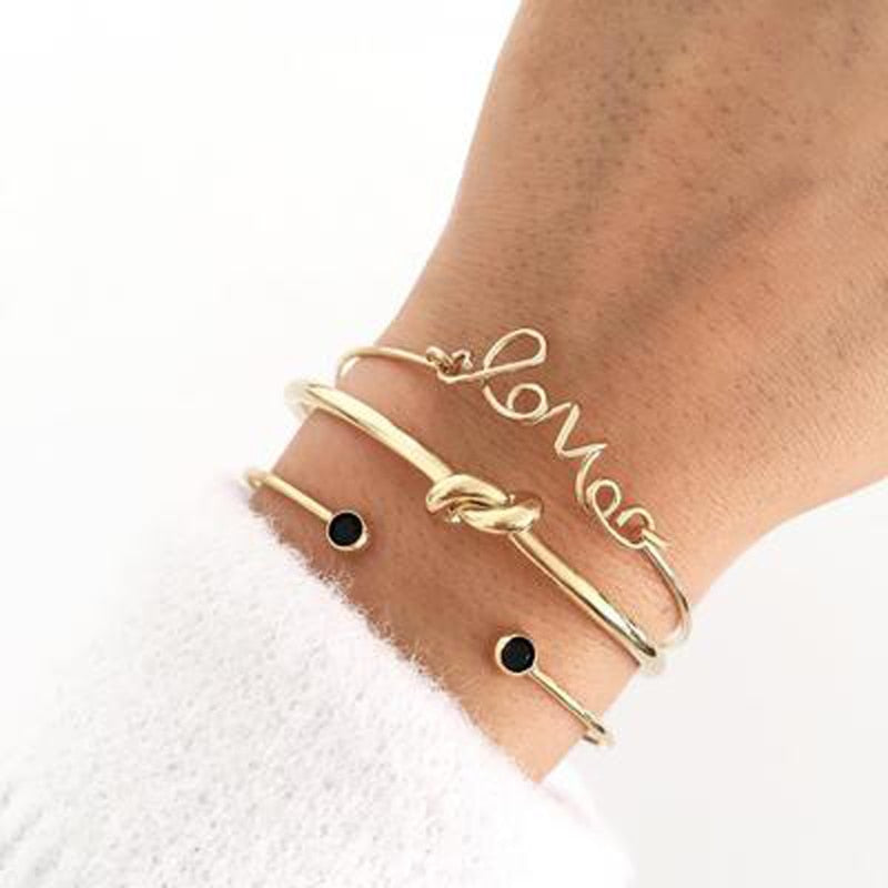 Tocona 4pcs/Set Fashion Bohemia Leaf Knot Hand Cuff Link Chain Charm Bracelet Bangle for Women Gold Bracelets Femme Jewelry 6115