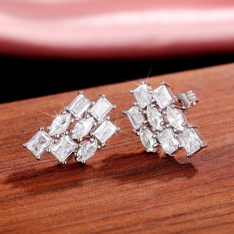 Huitan Fashion Stud Earrings for Women Geometric Cubic Zirconia Versatile Design Daily Wear Chic Ear Piercing Accessory Jewelry