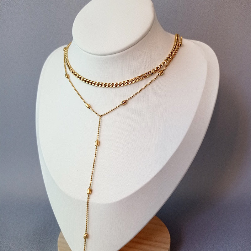 Aveuri Multi-Layer Necklace Beads Chain Women's Neck Chain Necklaces For Women Necklace Gold Silver Color Chain Choker Jewelry