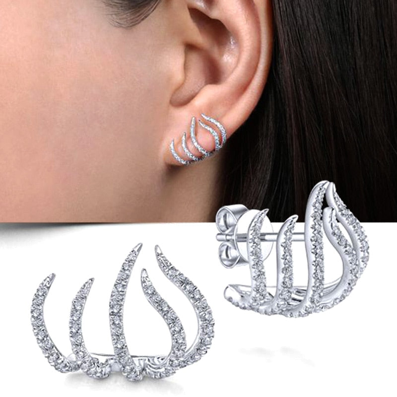 Aveuri  Silver Color Claws Stud Earrings with Crystal AAA CZ Stone Modern Design Fashion Versatile Accessories Women 2022 Jewelry