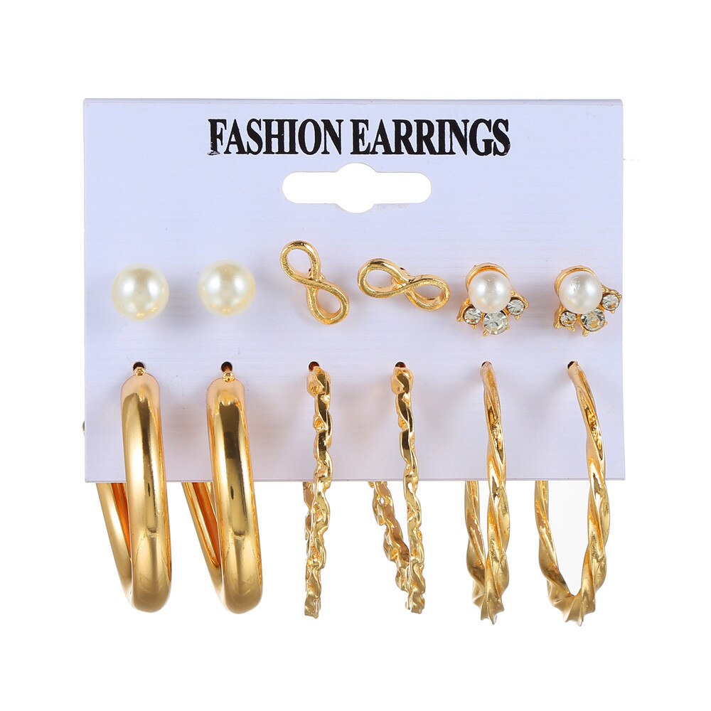 Aveuri 6-piece Women's Earrings Set New Big Circle Pearl Earrings for Women Creative Vintage Hoop Earrings Brincos Fashion Jewelry