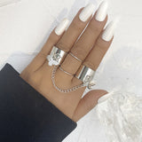 AVEURi 2023 Punk Boho Silver Color Link Chain Wrist Bracelet For Women Men Ring Set Couple Vintage Tassel Chain Jewelry Pulsera Mujer
