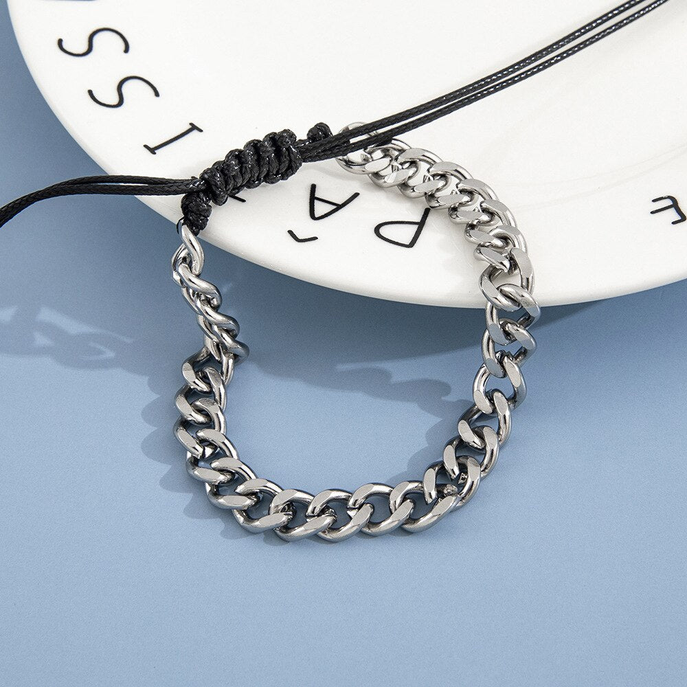 AVEURi 2023 Hip Hop Handmade Braided Rope Chain Bracelet For Men Vintage New Silver Color Chain Bracelets Bangles Couple Jewelry