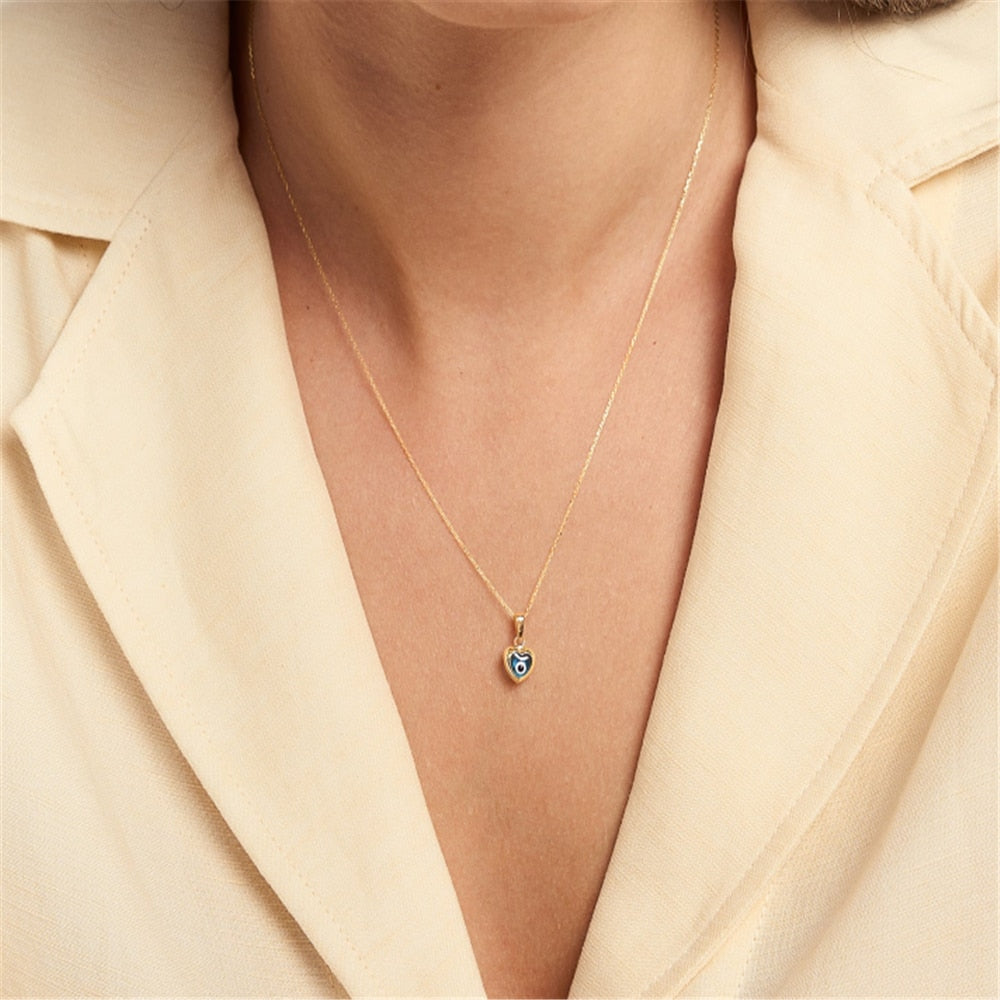 Aveuri S925 Sterling Silver Blue Zircon Devil's Eye Heart Shape Pendant Clavicle Necklace Chain For Women Girl Fine Jewelry Gift
