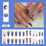 Aveuri 2023  24Pcs Long Coffin False Nails Gold Glitter Sequins Designs Press On Full Cover Fake Nails Tips Wearable Manicure Art Accessories