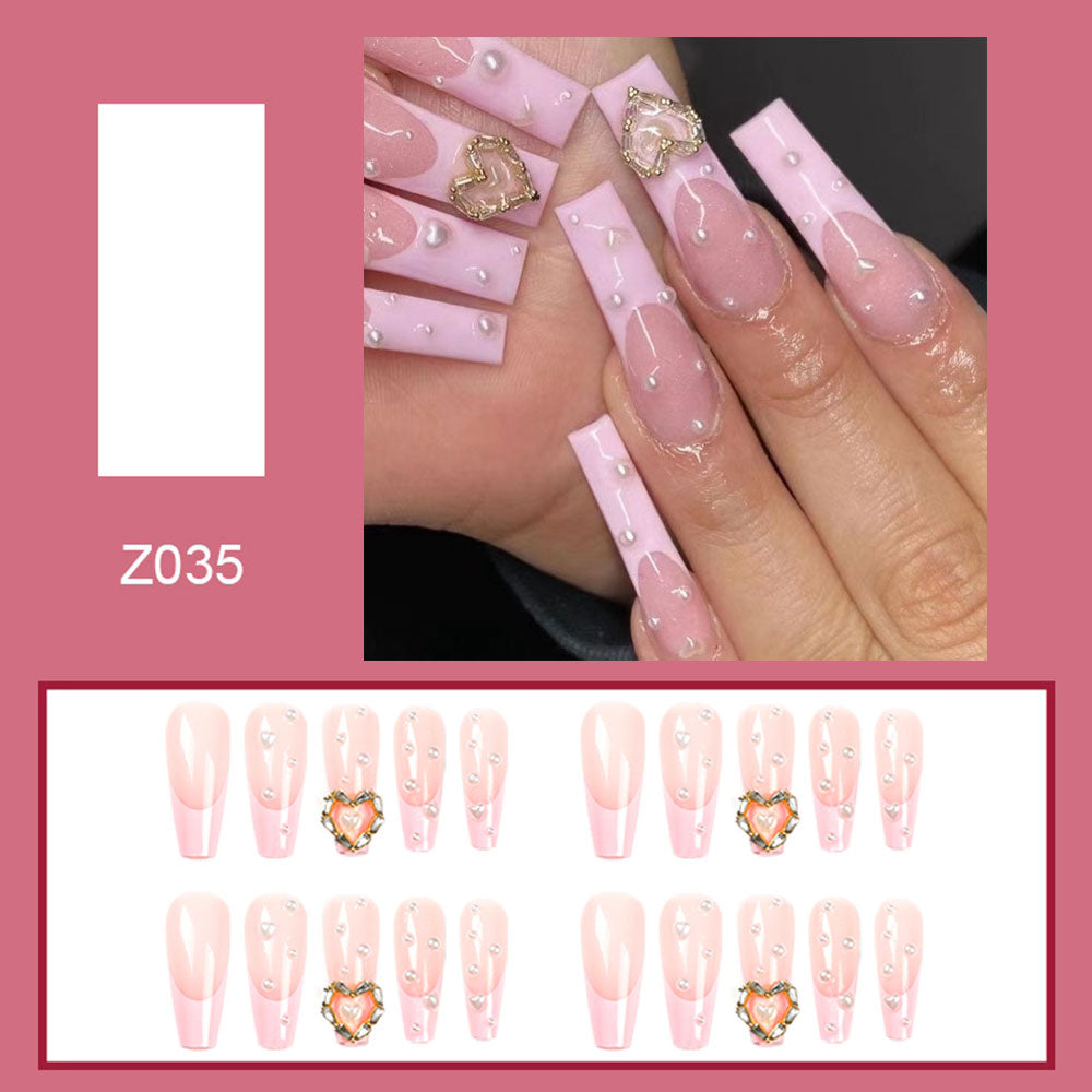 Aveuri  24Pcs Detachable Press on Nails Long Coffin False Nails Wearable with Diamond French Ballet Fake Nails Full Cover Nail Tips