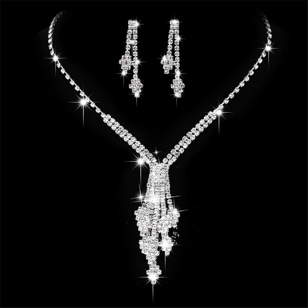 Aveuri jewellery set for women shining diamond Bridal Wedding dress necklace for women earrings Jewelry Sets Accessories