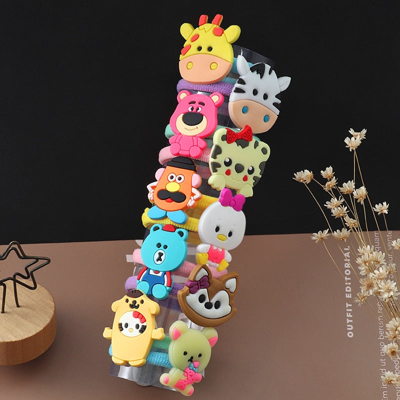 Back to school 2023 AVEURI 10PCS/Set Cute Cartoon Animals Hair Bands Girls Elastic Rubber Band Headwear Hair Accessories Kids Headband Ornaments Gift