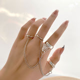 AVEURi 2023 Punk Boho Silver Color Link Chain Wrist Bracelet For Women Men Ring Set Couple Vintage Tassel Chain Jewelry Pulsera Mujer
