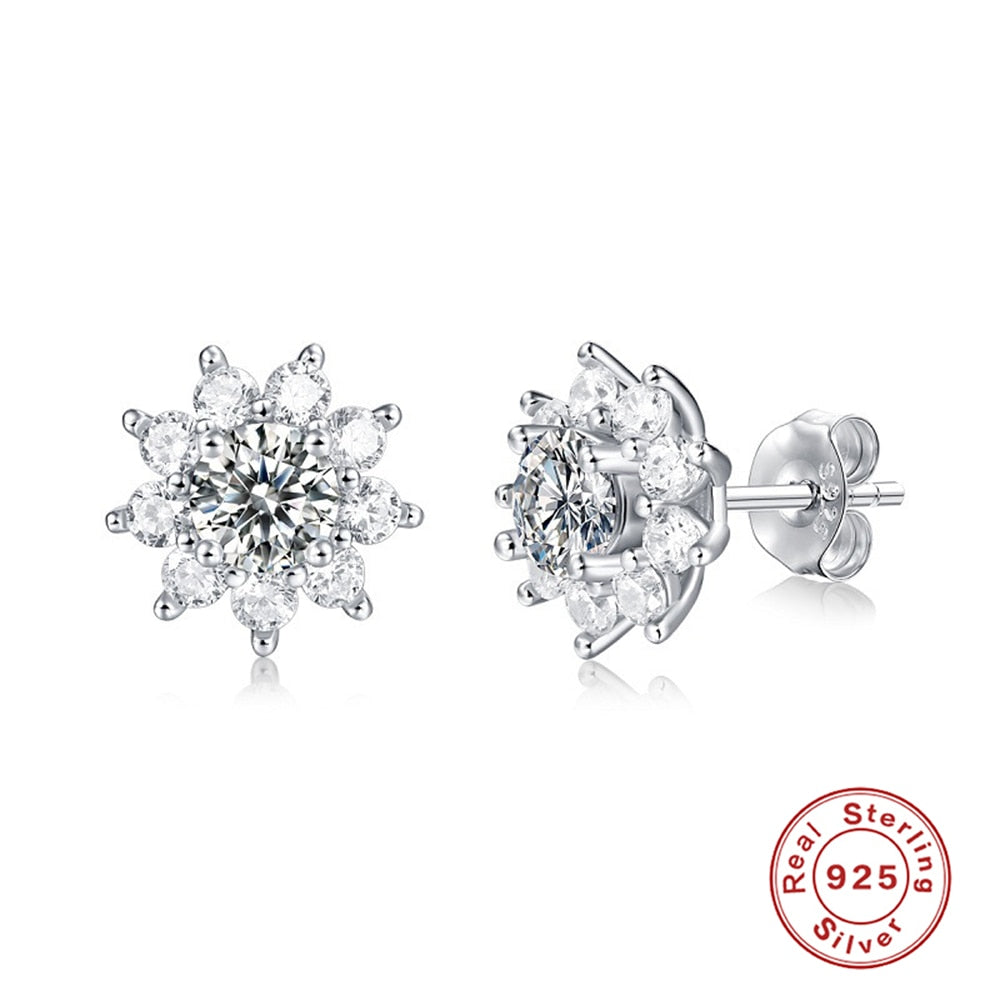 Aveuri 925 Sterling Silver 0.5 Carat Moissanite Snowflower Piercing Stud Earrings For Women  Wedding Jewelry Gift Brincos Aretes