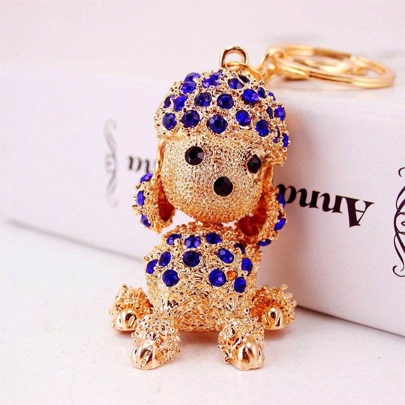 Aveuri Figure Dog Keychain Craft Dog Keychain PVC Vinyl Animal Figure Poodle Trinkets For Car Keychain Rhinestone Metal