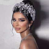 Aveuri Trendy Bridal Headband Wedding Crown Hair Accessories Bride Hair Ornaments Crystal Headdress Prom Tiara For Women
