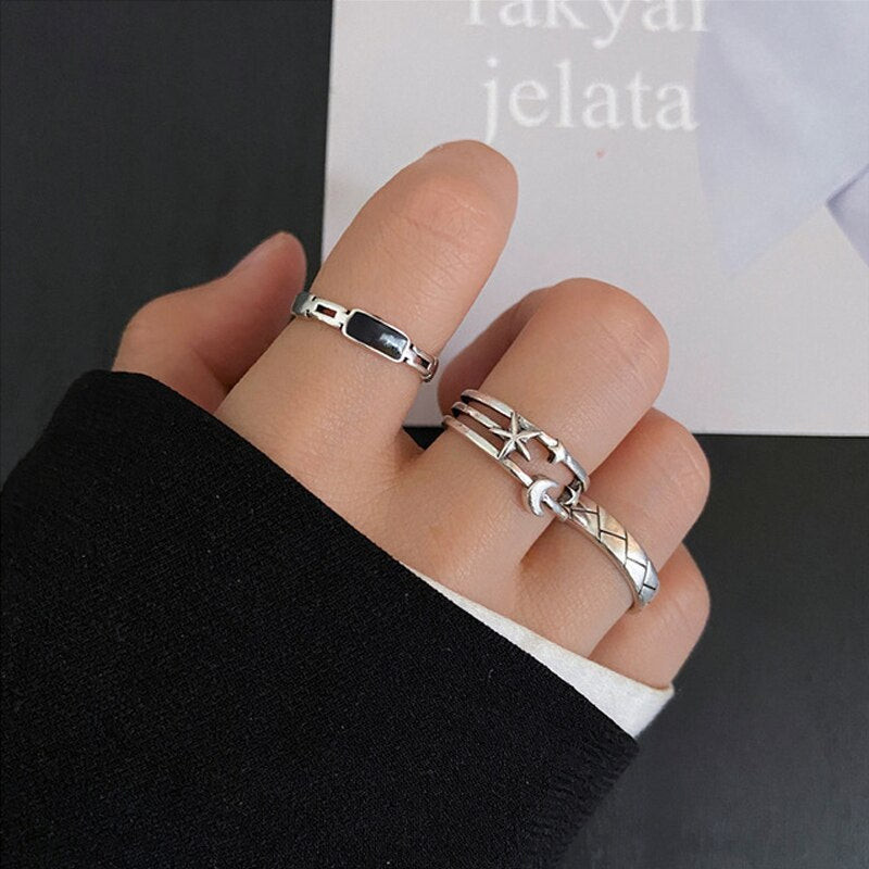 Aveuri European and American Retro Simple Love Ring Set for Women Creative Alloy Geometric Joint Rings 2023 Fashion Jewelry Gifts