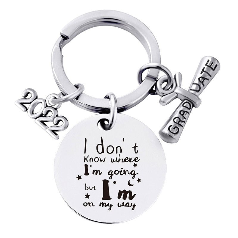 Graduation gifts Keychain Pendant Stainless Steel Round Student 2022 Graduation Season Gift Bachelor Hat Gift Lettering Metal Key Ring