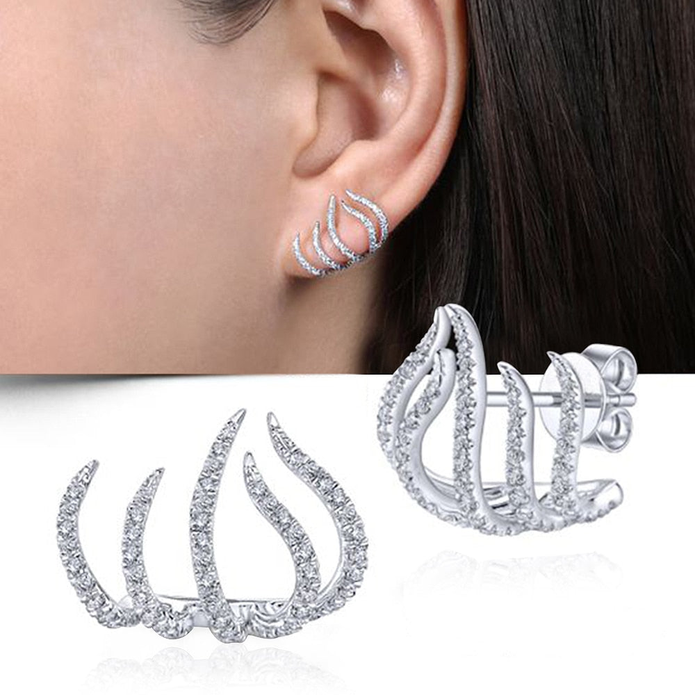 Aveuri High Quality Silver Color Claws Stud Earrings for Women Daily Wear Fashion Luxury Female Ear Accessories OL Style Jewelry