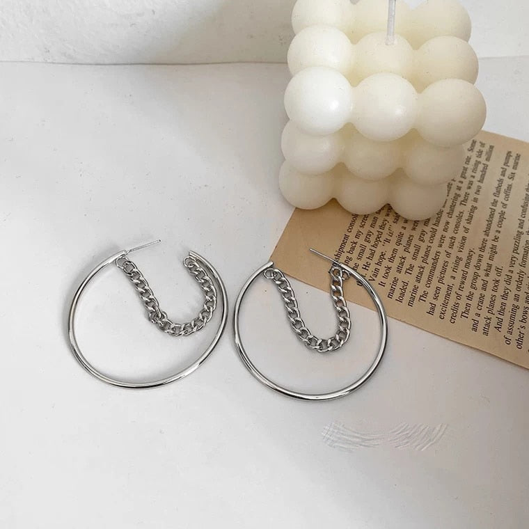 Aveuri 2023 Hyperbole Korean Style Metal Circle Chain Hoop Earrings For Women Party Gift New Fashion Ear Rings Jewelry Punk Geometric Earing