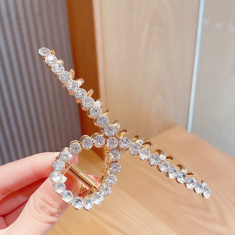 Aveuri Back to school Large Size Gold Metal Hair Claws Elegant Pearl Back Head Ponytail Clip Women Clamp Rhinestone Hair Styling Barrettes Accessories