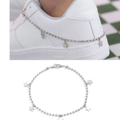 Aveuri Hip-Hop Sports Rhinestone Chain Star Pendant Shoe Chain Sneaker Decoration For Women Crystal Tassel Anklet Chains Jewelry Gift