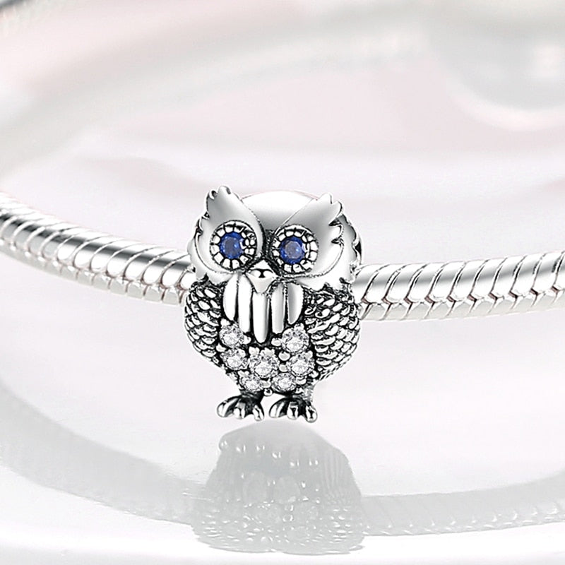 Original Silver Color Owl Shape Charms Beads Fits Pandach Bracelet Necklace Silver Color Charm Beads Women DIY Fine Jewelry
