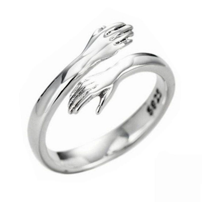 Popular Resizable Silver Plated Ring Trendy Fine Jewelry Opened Loop Antique kofo Hands Hug Shaped Gold Plated Rings for Women