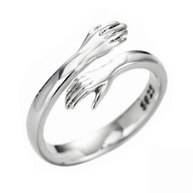 Trendy Resizable Silver Plated Ring Fine Jewelry Opened Loop Popular Antique Gold Plated Hands Hug Shaped Rings for Women .kofo