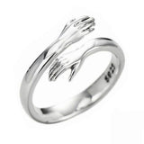 Popular Resizable Silver Plated Ring Trendy Fine Jewelry Opened Loop Antique kofo Hands Hug Shaped Gold Plated Rings for Women