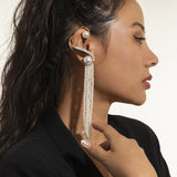 Back to college 2023 Retro Design Pearl Long Tassel Earrings Temperament Metal S-Shaped Ear Clip For Women