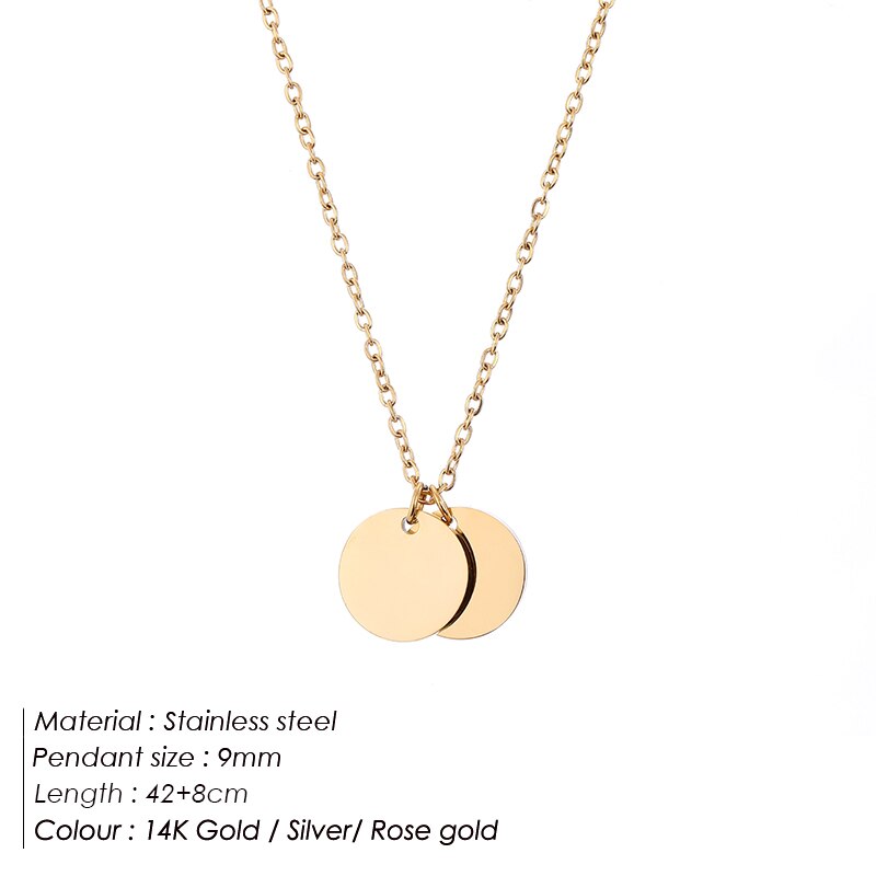 Aveuri Women 9Mm  Polished Round Pendant Coin Necklace Stainless Steel Link Chain Gold Color Smooth Disc Women Jewelry Name Necklace