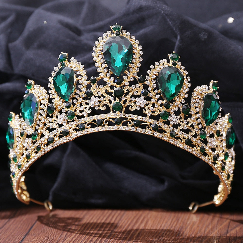 Baroque Big Crystal Bridal Tiaras Crown Rhinestone Pageant Diadema Royal Queen Princess Headpieces Wedding Hair Accessory