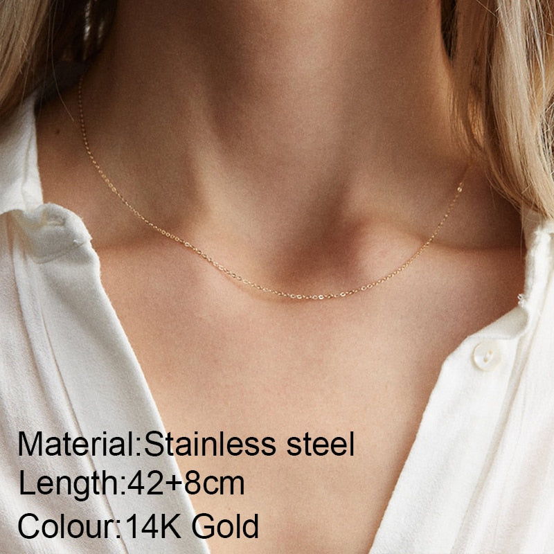 Aveuri Water Wave Chain Stainless Steel Gold Color Chain Necklace For Women Long Chain Choker Clavicle Necklace Do Not Fade Jewelry