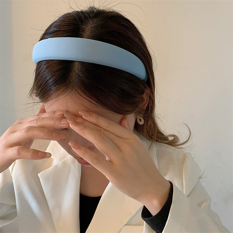 Aveuri Elegant Blue Artistic Sponge Hairband Korean Flower Plaid Hair Tie Headband For Women Hair Hoop Trendy Hair Accessories Headwear