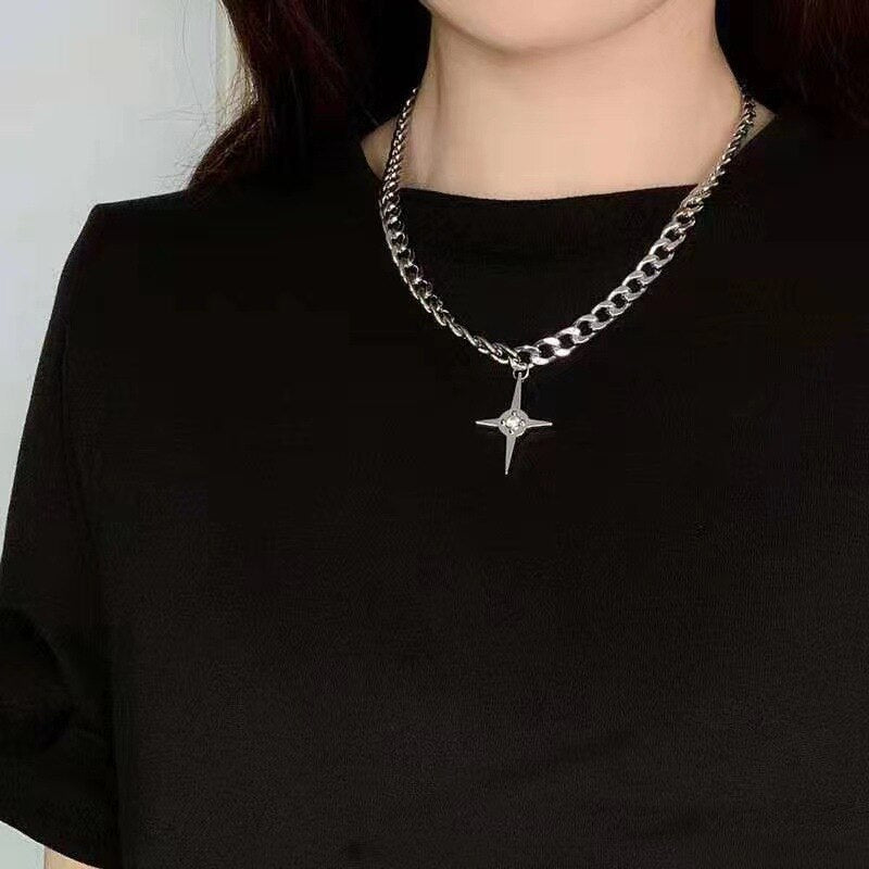 AVEURI  2023 Fashion Unisex Multilayer Hip Hop Long Chain Necklace For Women Men Jewelry Gifts Key Cross Pendant Necklace Accessories