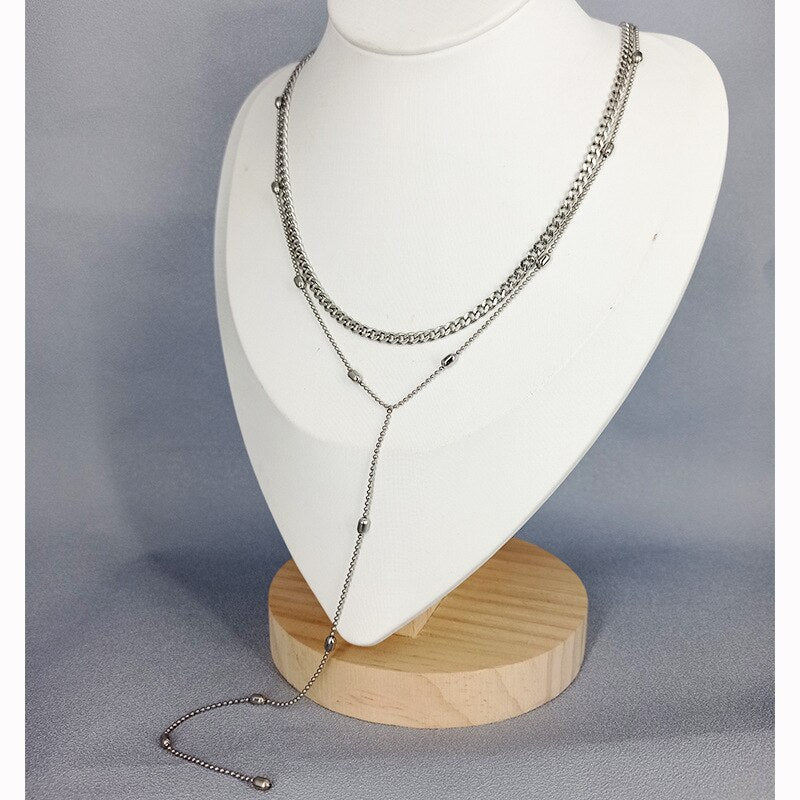 Aveuri Multi-Layer Necklace Beads Chain Women's Neck Chain Necklaces For Women Necklace Gold Silver Color Chain Choker Jewelry
